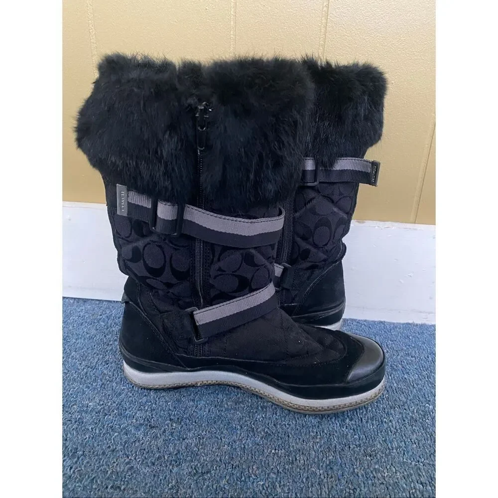 Coach Mariette women 8.5 side zipper boot with fur lining black